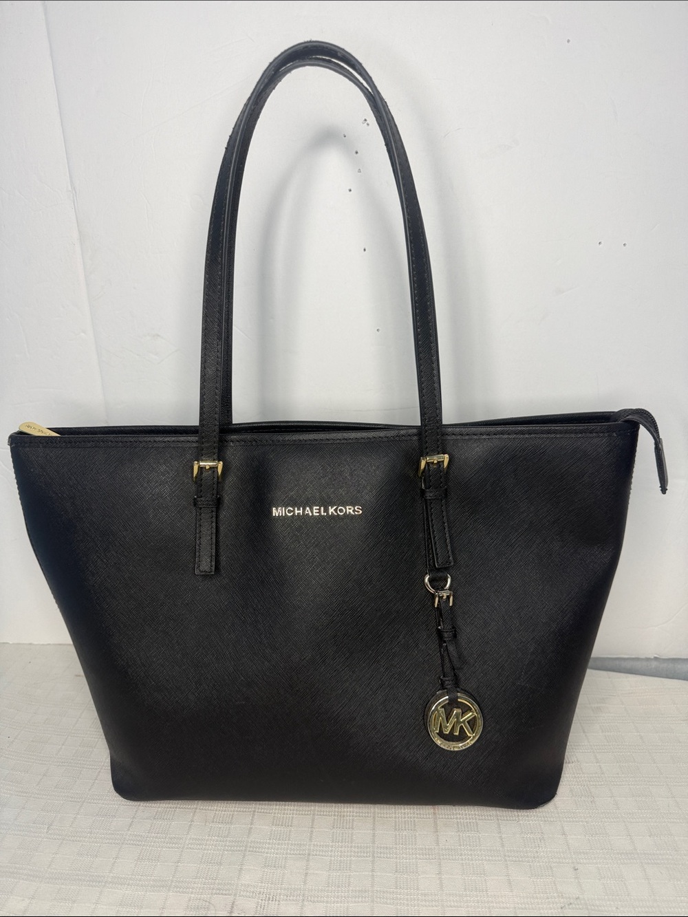 Michael Kors Black Saffiano Tote with Gold Accents